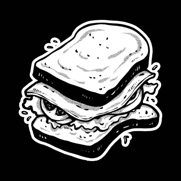 Сэндвич Пищевой Иллюстрации Черно Белый Техника Рисования Вручную — стоковый вектор