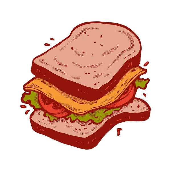 Sandwich Food Illustration Hand Drawing Technique — Stock Vector