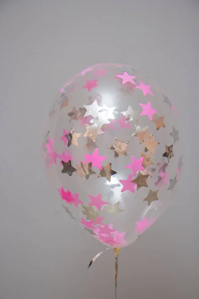 Transparent Balloon Pink Confetti Stars — Stock Photo, Image