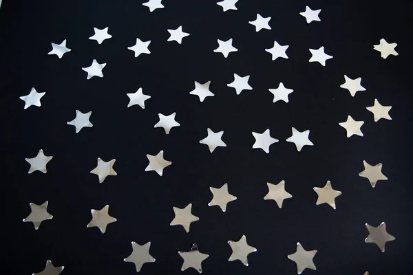 Estrelas Prata Fundo Preto — Fotografia de Stock