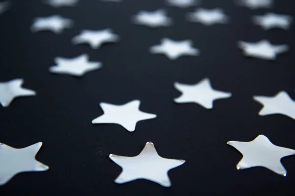Stříbrné Hvězdy Černém Pozadí — Stock fotografie