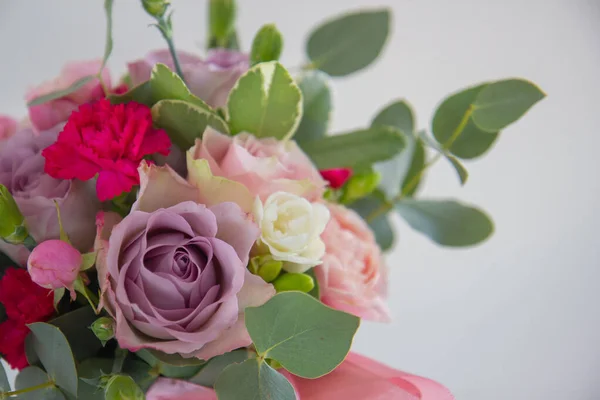 Composição Rosas Buquê Primavera Flores Flores Close — Fotografia de Stock