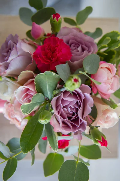 Komposition Von Rosen Frühlingsstrauß Von Blumen Blumen Aus Nächster Nähe — Stockfoto