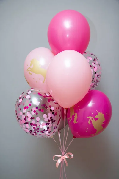 Balões Rosa Decoração Aniversário Para Menina Balões Com Unicórnios — Fotografia de Stock