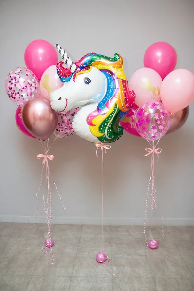 Globos Rosados Decoración Cumpleaños Para Niña Globos Con Unicornios —  Fotos de Stock