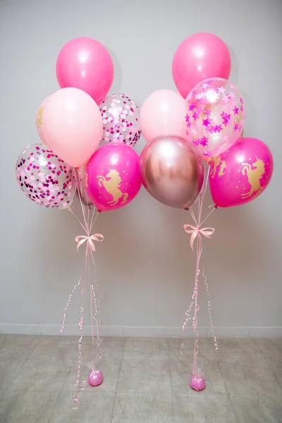 Globos Rosados Decoración Cumpleaños Para Niña Globos Con Unicornios —  Fotos de Stock