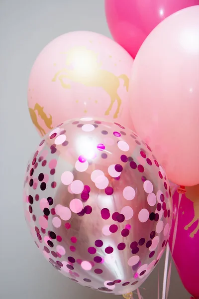 Rózsaszín Lufik Születésnapi Dekoráció Lányoknak Egyszarvú Lufik — Stock Fotó