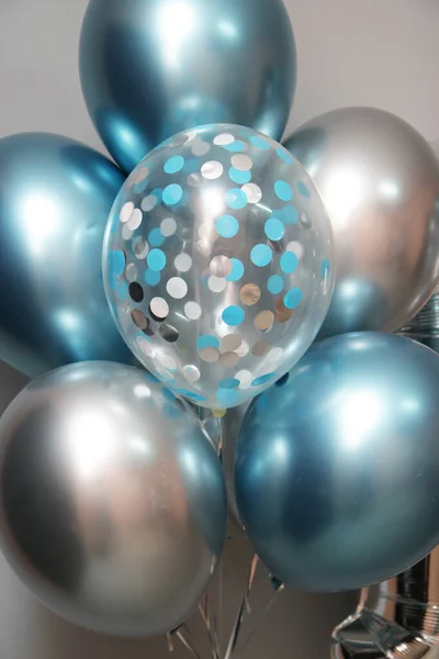 Fotozon Blå Och Silver Ballonger Ballong Form Månad Silver Nummer — Stockfoto