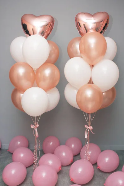 Zestaw Balonów Różowy Kolor Dla Dziewczyny Balony Serca Helu Wystrój — Zdjęcie stockowe