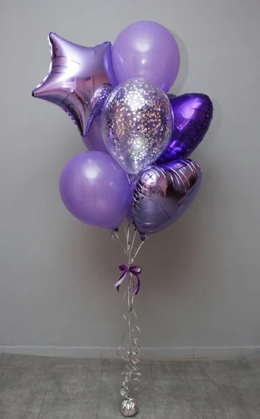 Conjunto Globos Morados Globos Con Helio Para Una Chica — Foto de Stock