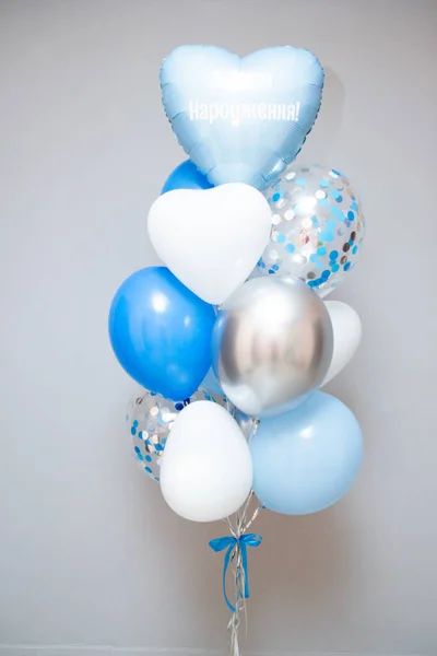 Set Blue Balloons Inscription Balloon Happy Birthday —  Fotos de Stock