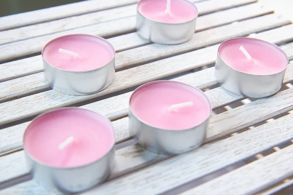 Pink Candles White Background — 图库照片