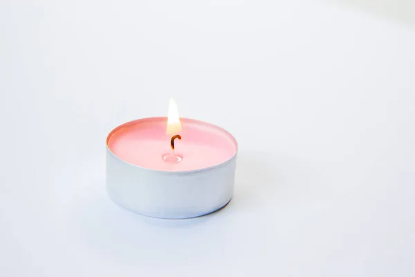 Burning Pink Candle Pink Background — 图库照片