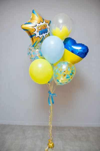 Yellow Blue Balloons Inscription Balloon Super Dad — Fotografia de Stock