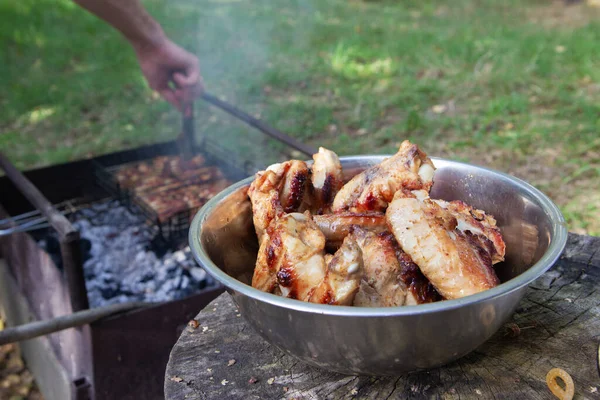 Fried Meat Grill Metal Bowl — Stock Photo, Image