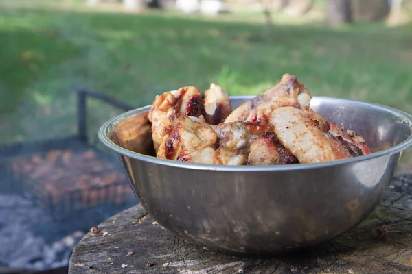 Fried Meat Grill Metal Bowl — Stock Photo, Image