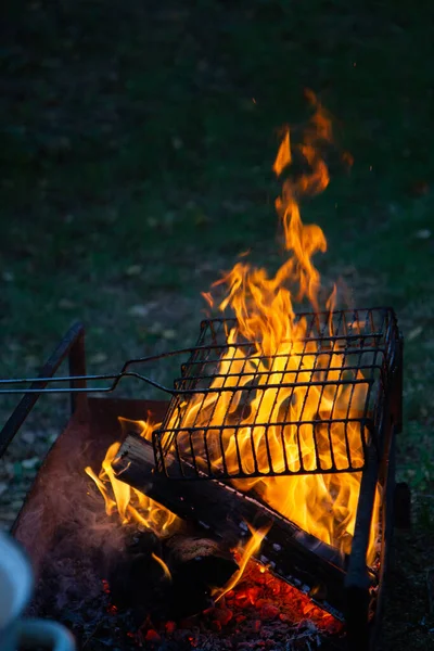 炎と火でバーベキューグリル — ストック写真