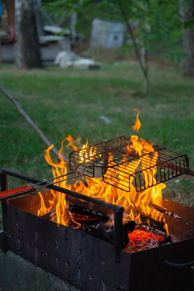 Cooking Camp Grill Summer Time Sunset — Stock Photo, Image