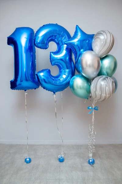 Ensemble Ballons Bleus Des Ballons Aluminium Numéros Décor Vacances Avec — Photo