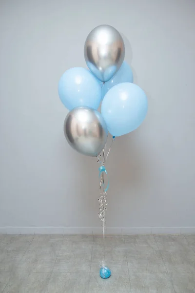 Blue Silver Birthday Balloons Holiday Decor Helium Balloons — Stock Photo, Image