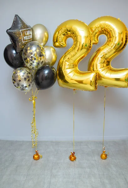 Black Gold Birthday Balloons Golden Foil Numbers Set Helium Balloons — Stock Photo, Image