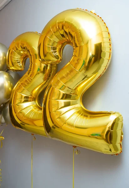 Balões Aniversário Preto Ouro Números Folha Ouro — Fotografia de Stock