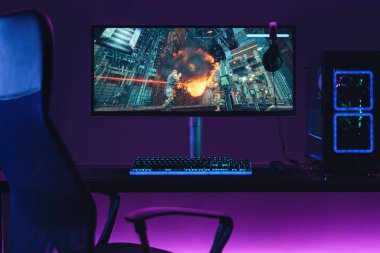 Pro gamer work space in neon lights