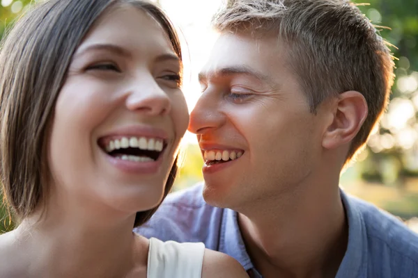 Happy Couple Laughing Outdoors Royalty Free Stock Images