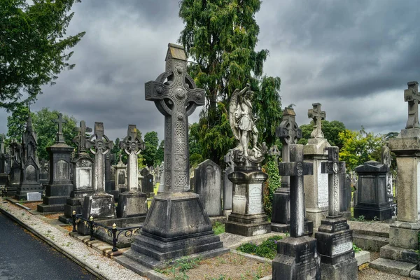 Dublin Irsko Srpen 2019 Starobylé Hroby Keltskými Kříži Sochami Glasnevinském — Stock fotografie