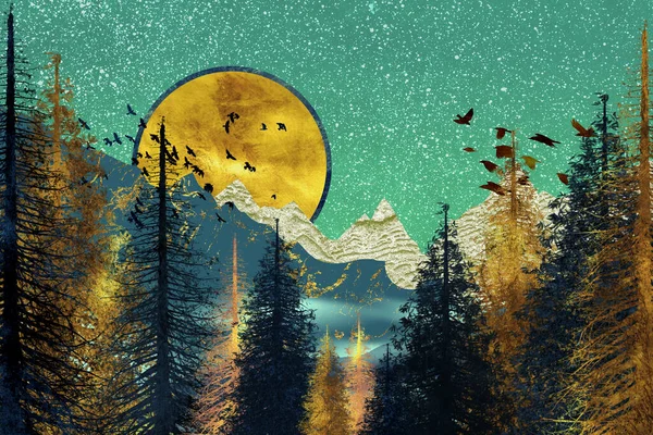 Gün batımında mavi altın dağlar