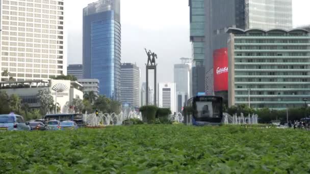 Timelapse Del Traffico Jakarta Intorno Bundaran Punto Riferimento Nel Centro — Video Stock