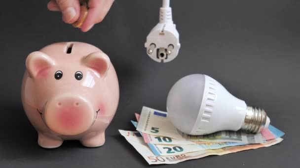Energy Saving Concept Saving Money Electricity Euro Money — Vídeo de Stock