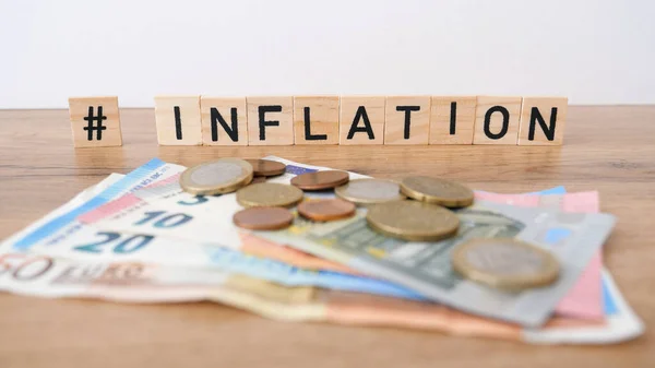 Palavra Inflação Scrabble Construção Inflação Conceito — Fotografia de Stock