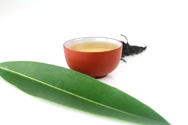 Tee und grüne Blätter — Stockfoto