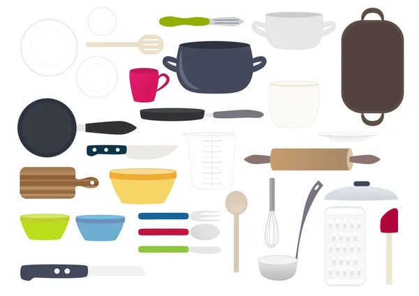 Vektorové barevné nádobí kuchyňské sady — Stockový vektor