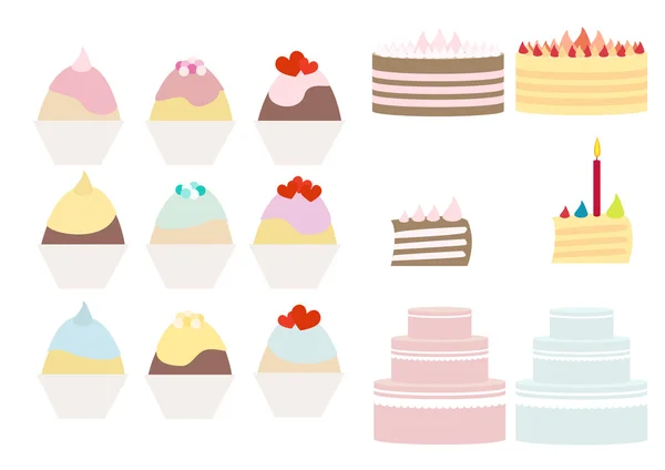 Vector pastel set of cakes and muffins — Stock Vector