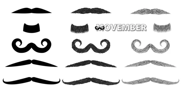 Black vector isolated mustaches — Stock Vector