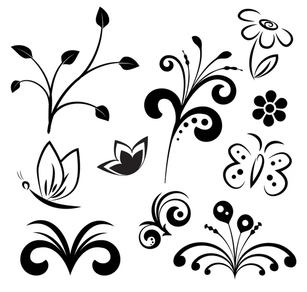 Vector floral ink elements — Stock Vector