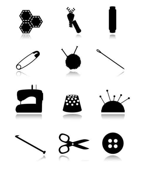 Black sewing icons vector set — Stock Vector