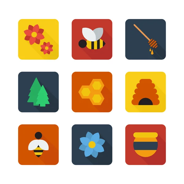 Honey and bee flat icons — Stock Photo, Image