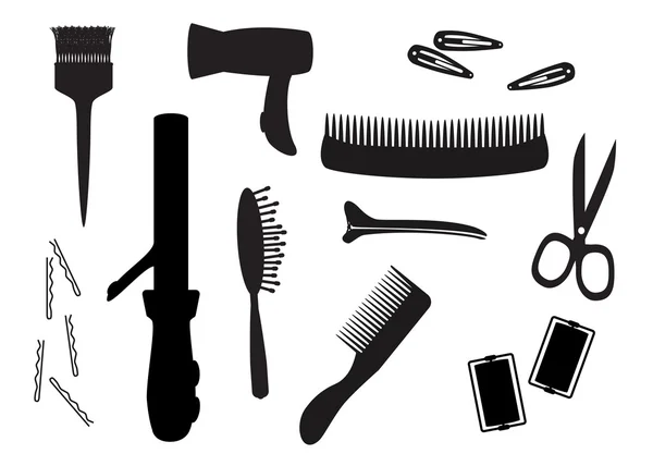 Salon fryzjerski sprzęt sylwetka wektor — Wektor stockowy