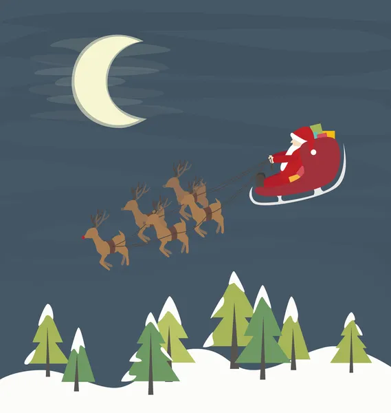 Babbo Natale volante con renne — Vettoriale Stock