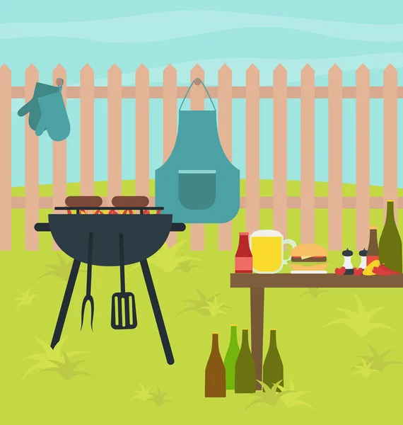 Barbecue grill scene vector — Stockvector