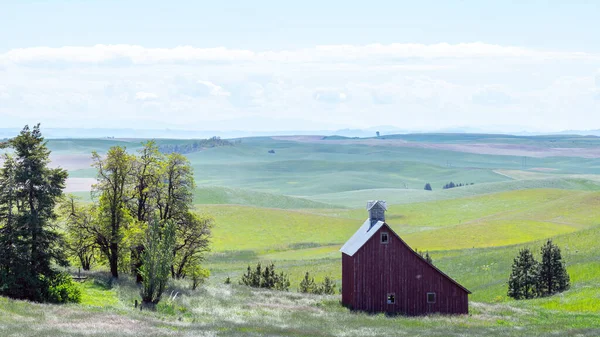 Classic Red Barn Palouse Rolling Wheat Field — 스톡 사진