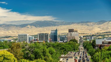 Capital boulevard and state capital of Idaho with Boise skyline