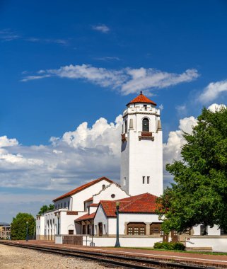Train tracks lead so a train depot in Boise Idaho