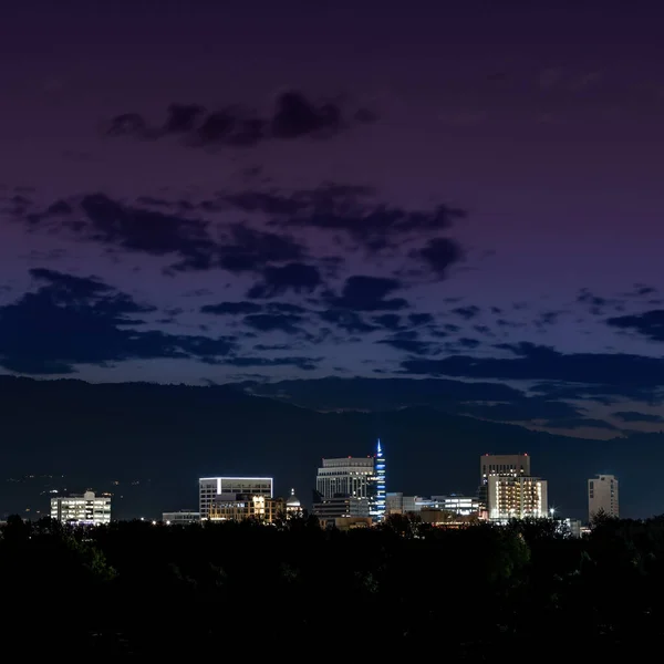 Skyline Boise Idaho Natten Med Fyrkantig Gröda — Stockfoto