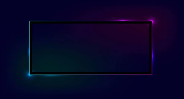 Koyu arkaplanda parlak efektlere sahip neon dikdörtgen çerçeve.