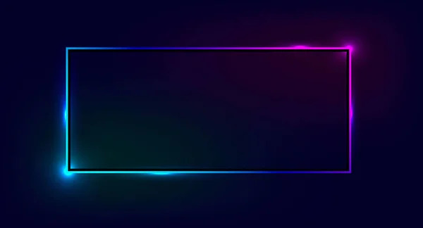 Koyu arkaplanda parlak efektlere sahip neon dikdörtgen çerçeve.
