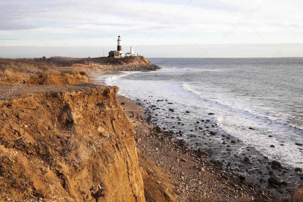Cliffs the Atlantic and the Montauk Lighthouse